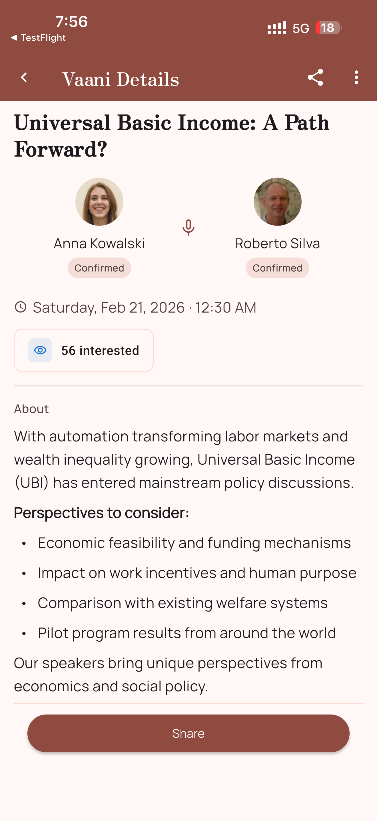 Debate detail showing two speakers