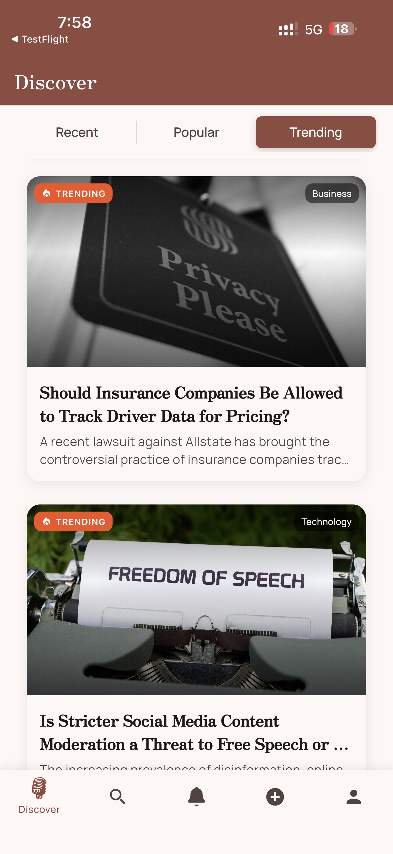 Vaani app showing trending debate topics
