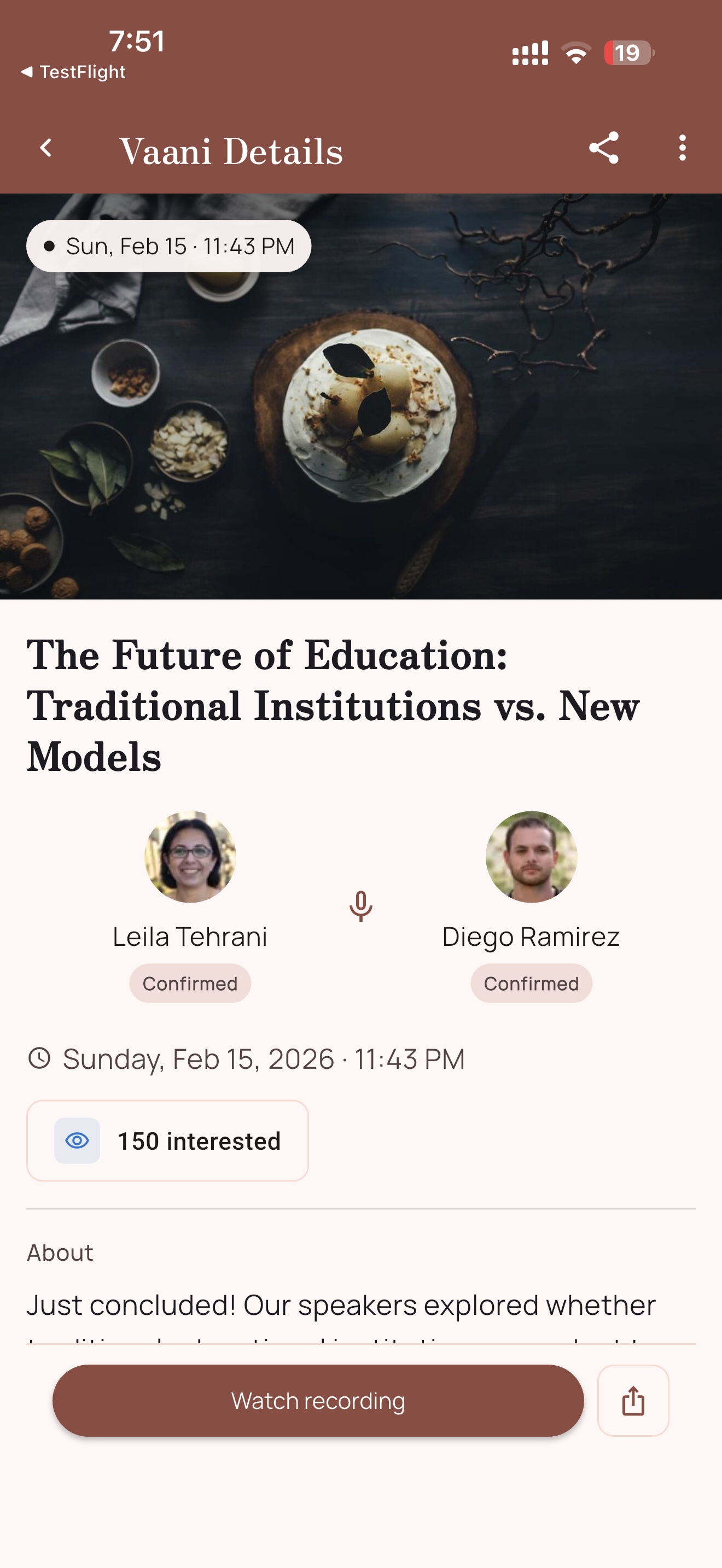 Completed debate with watch recording option